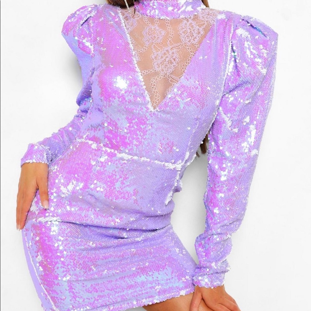 Sequin Puff Sleeve Mini Dress